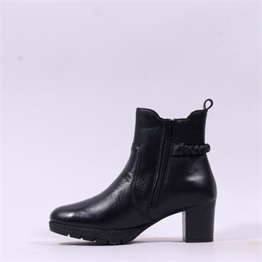 Rieker High Block Heel Plait Strap Boot - Black Leather